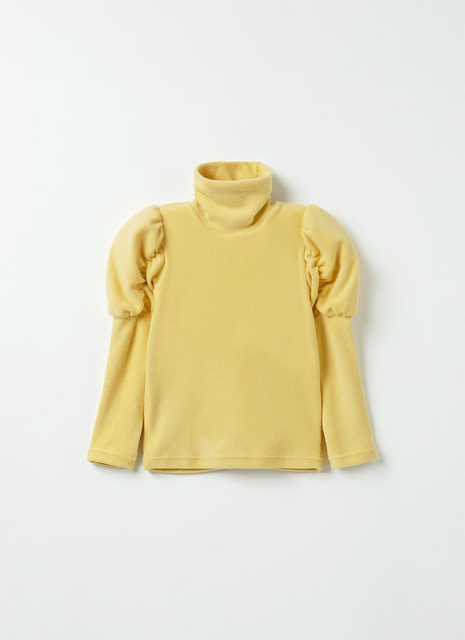 韓國 OZKIZ - 公主泡泡袖中領搖粒絨上衣-黃