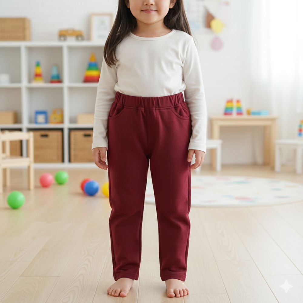 10分經典褲 刷毛內裡-一般合身款 素面-紅色