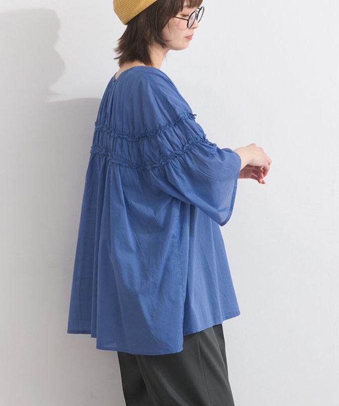 日本 Lupilien - 100%棉 輕盈感皺摺廓形五分袖上衣-萊姆綠