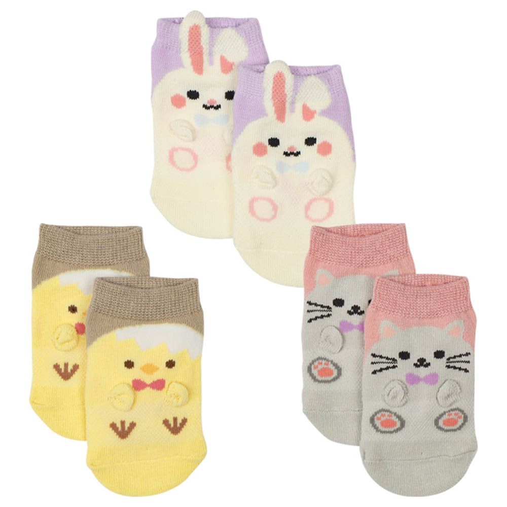 踝襪3雙組-領結動物-紫色 (9~14cm)