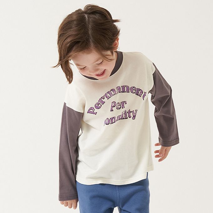 日本 b-ROOM - 100%棉 簡約logo撞色長袖上衣-淺軍綠