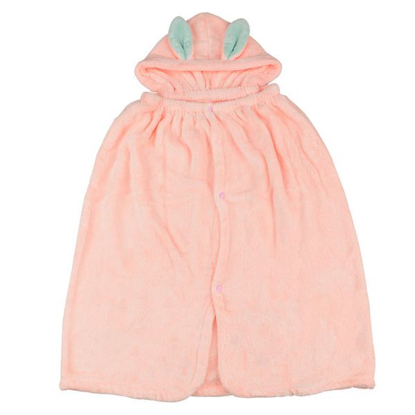 akachan honpo - 動物造型連帽吸水披巾-兔子-粉紅色 (衣長60cm)