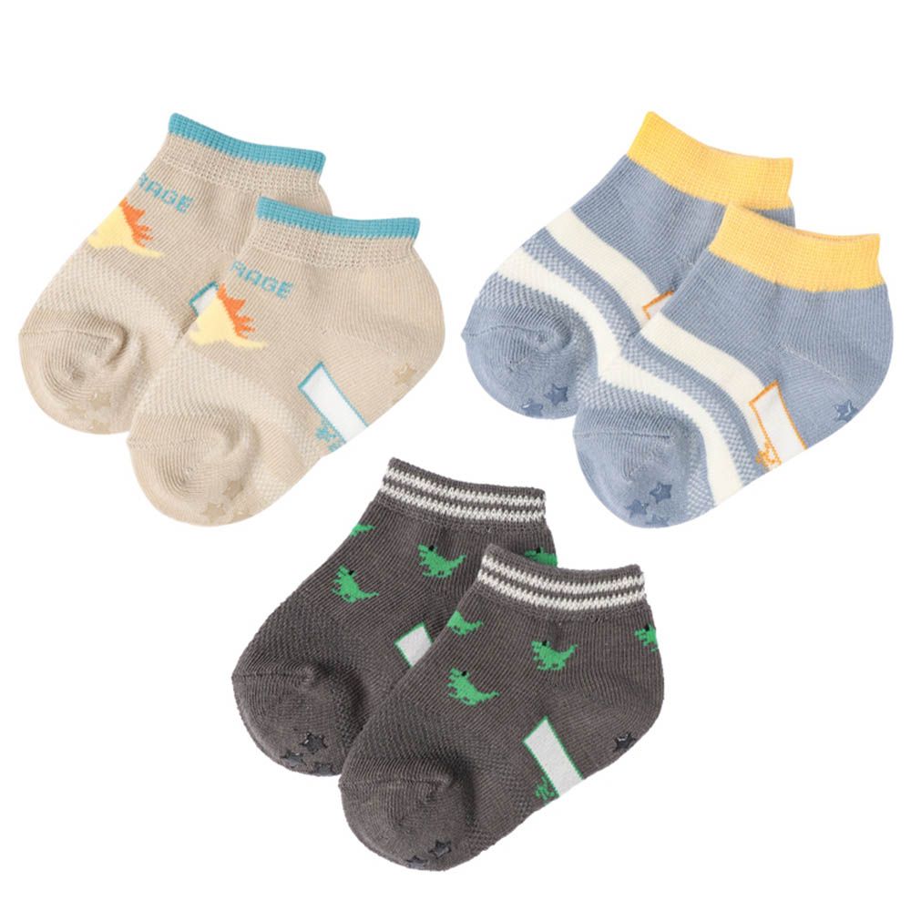 踝襪3雙組-恐龍-淺卡其色 (9~14cm)