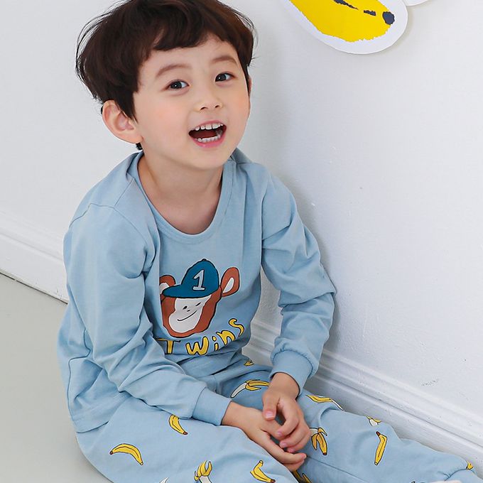 正韓 Cogibu - 極舒適無螢光劑 100% 有機棉幼兒/兒童睡衣/家居服套裝組-明星球猿