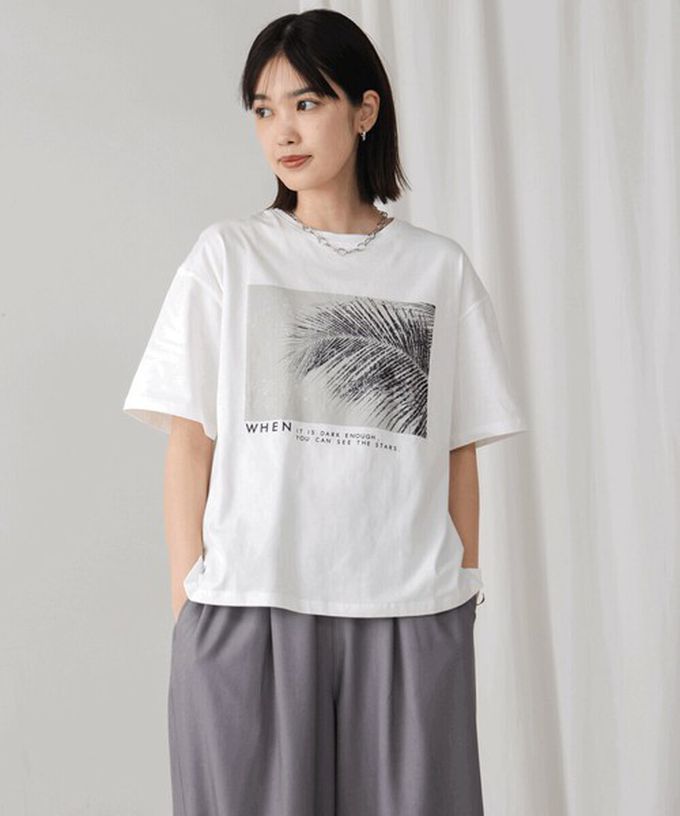 日本 Bab - 100%棉 清新夏日樹葉印花T恤-白