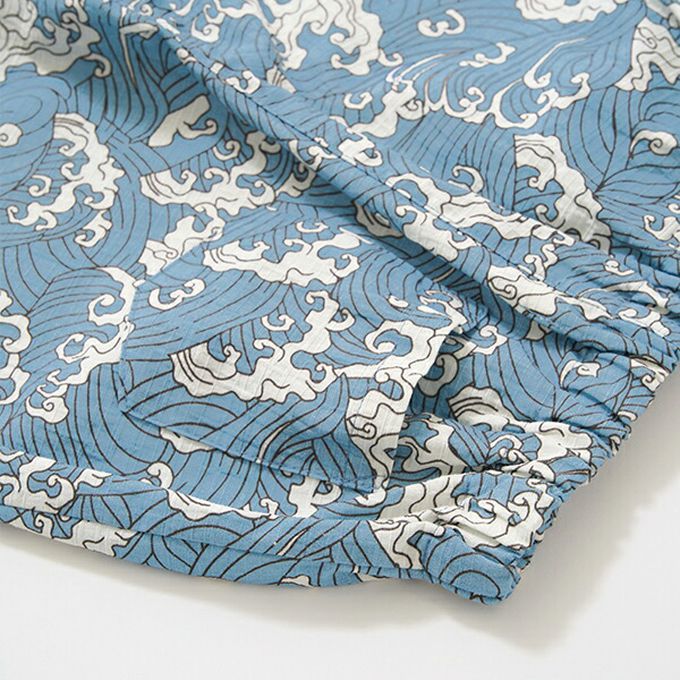 日本 b-ROOM - 100%棉 夏季甚平套裝-柳垂紋-灰黑