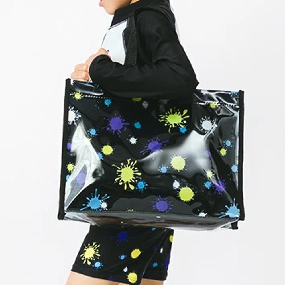 日本 ZOOLAND - 防水PVC手提袋/游泳包-點點潑墨-黑色 (25x34cm)