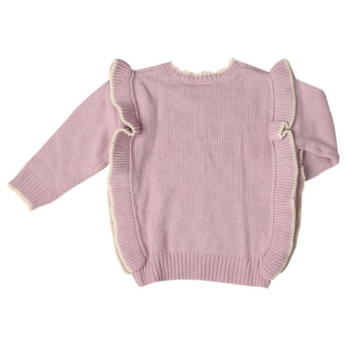 akachan honpo - 針織休閒上衣-荷葉邊-粉紅色