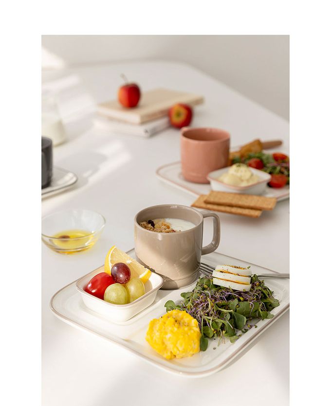 韓國 SSUEIM - RUNDAY系列個人早午餐陶瓷杯盤3件組 (奶茶色)