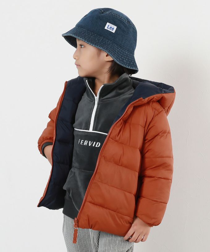日本 devirock - 2Ｗay防風保暖纖維羽絨連帽外套(可機洗)-暗橘x深藍