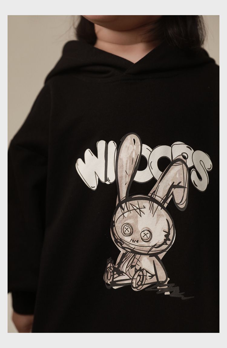 連帽寬鬆長袖帽T-可愛兔兔-紅色