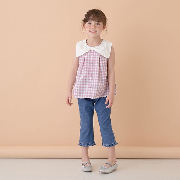日本 Lycee mine - 可愛水手領無袖上衣-格子-粉紅