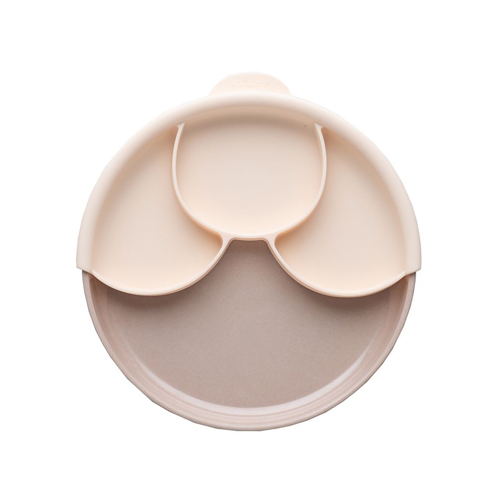 美國Miniware - 微兒天然寶貝用品系列-聰明分隔餐盤組-鮭魚蜜桃 (媽咪愛限定色)-竹纖維麵包盤*1 矽膠分隔盤*1 矽膠防滑吸盤*1