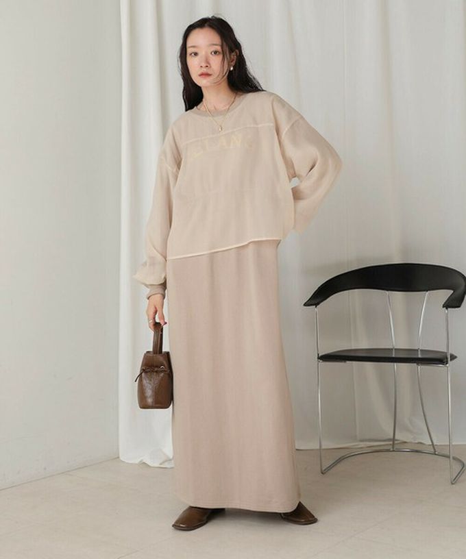 日本 Bab - [穿搭上手]薄紗層次運動風長袖洋裝-淺摩卡