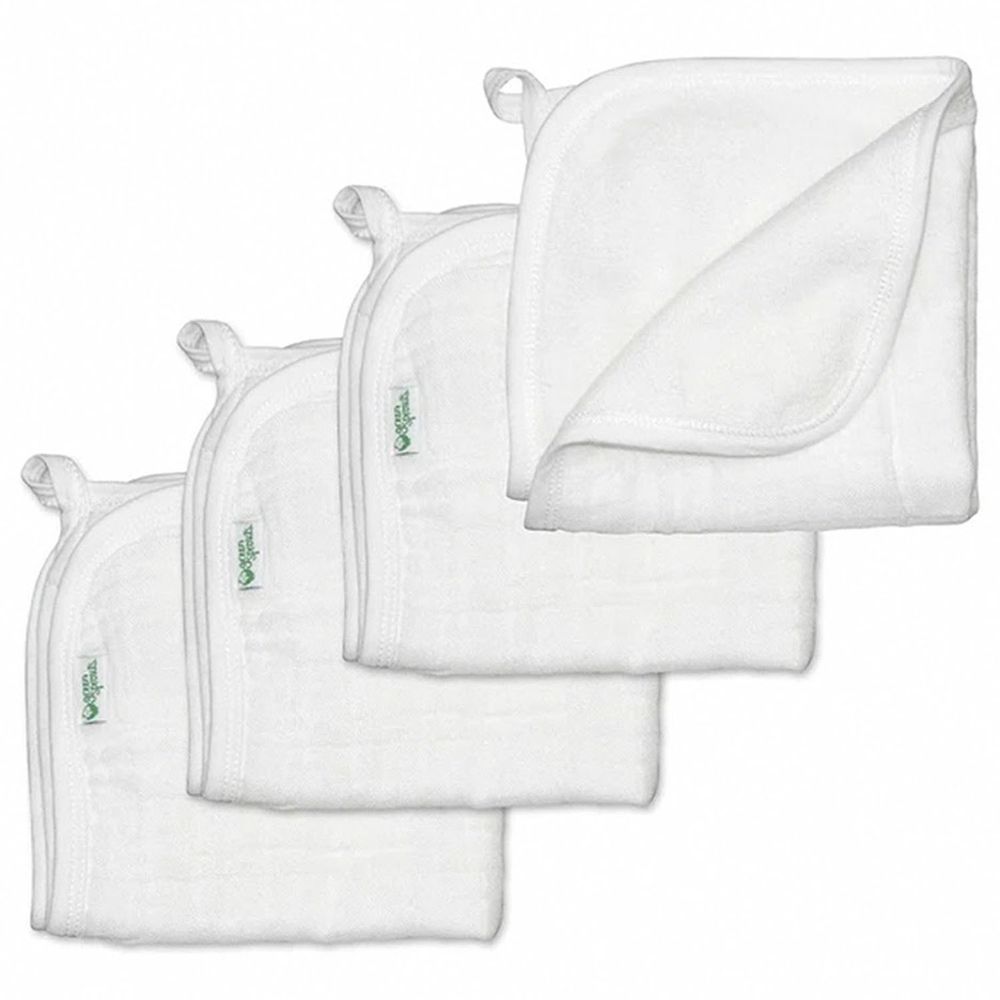 美國 green sprouts 小綠芽 - 有機棉多功能細紗布毛巾/洗澡巾4入組-白色組