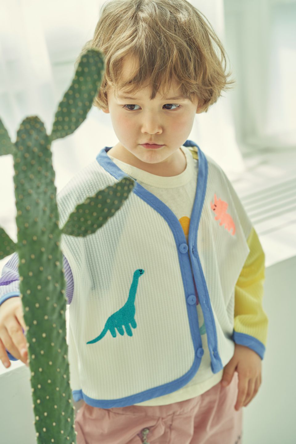 韓國 Mimico - 三色恐龍拼接色小外套-紫X黃