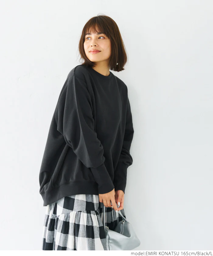 日本 COCA - 休閒寬版澎澎長袖上衣-石墨灰