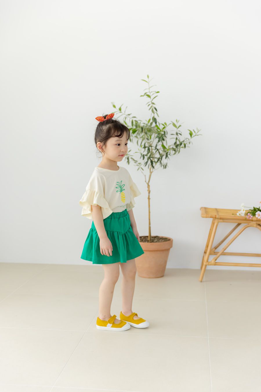 韓國 Orange Mom - 鳳梨大荷葉袖上衣-蜜桃橘