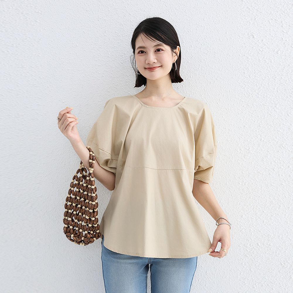 設計感廓形泡泡袖上衣-杏色 (F)