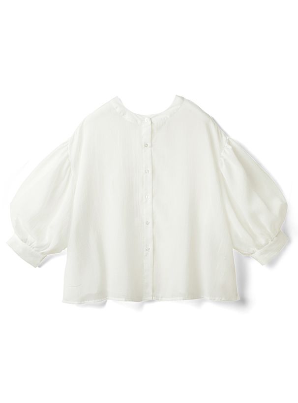 日本 GRL - 光澤感透膚澎袖輕薄七分袖襯衫-黑