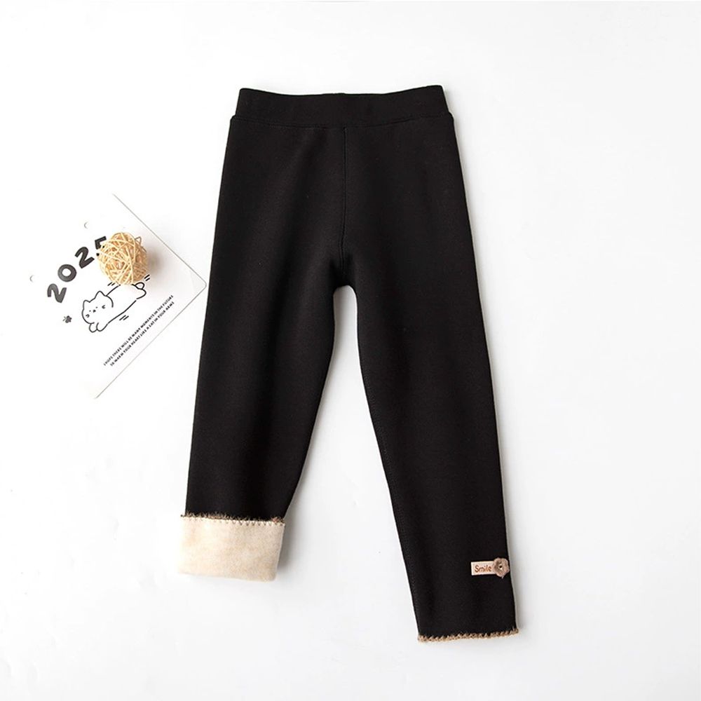 加絨腰鬆緊保暖內搭褲-冬日小花-黑色