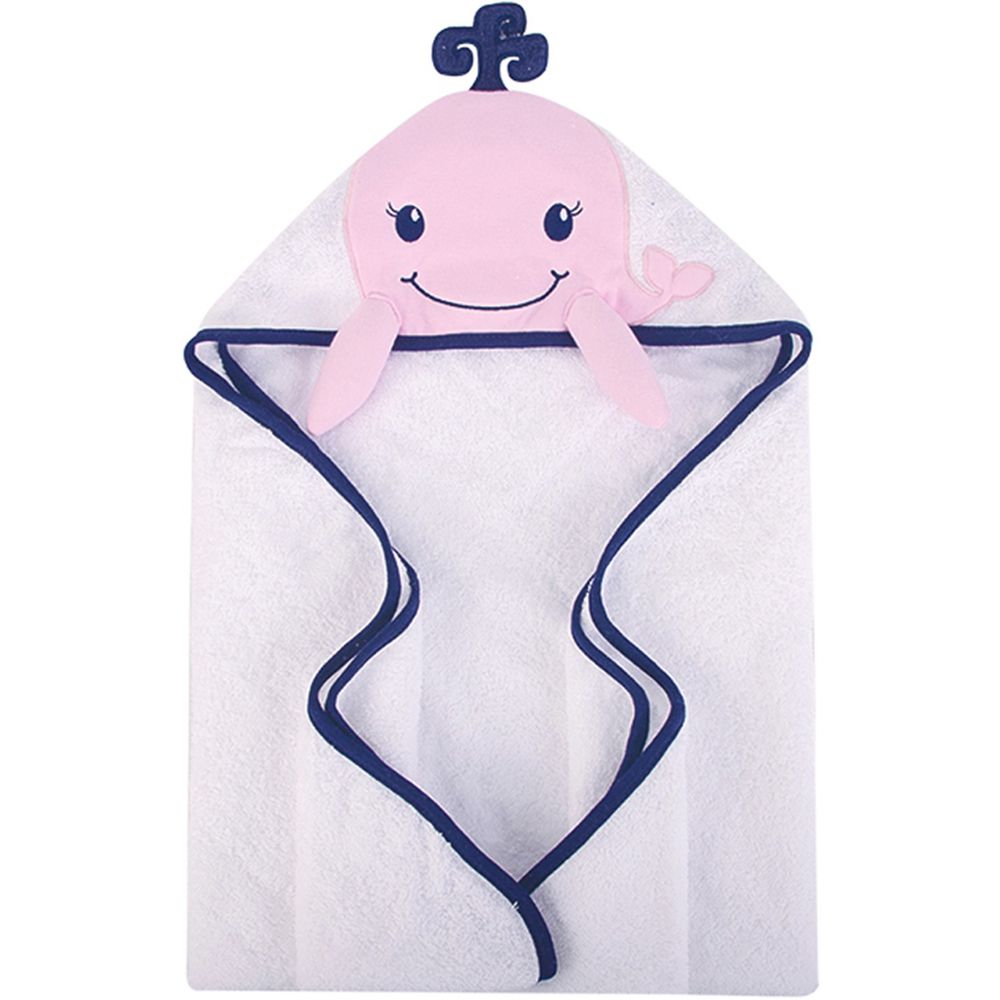 美國 Luvable Friends - 100% 純棉嬰幼兒動物造型連帽浴巾/包巾-粉色鯨魚