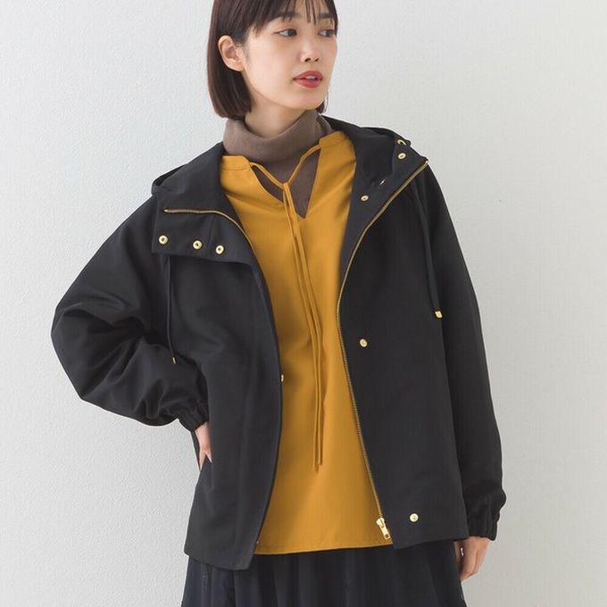 日本 OMNES - [經典款]防潑水派克連帽風衣外套-黑