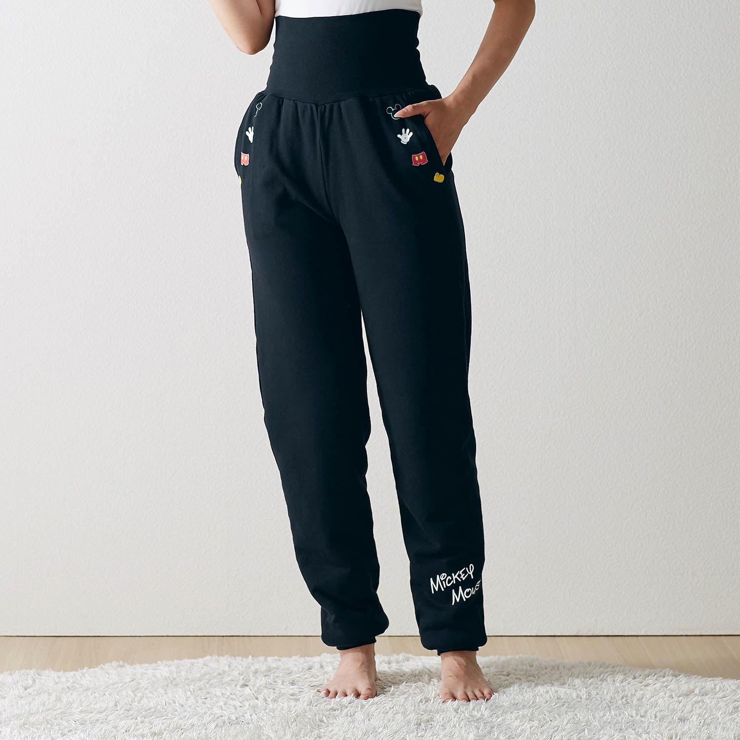 日本千趣會 - 迪士尼 柔軟家居休閒長褲-米奇花草-深灰