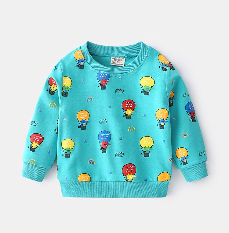 WELLKIDS - 圓領棉質長袖上衣/大學T-繽紛熱氣球-湖水藍