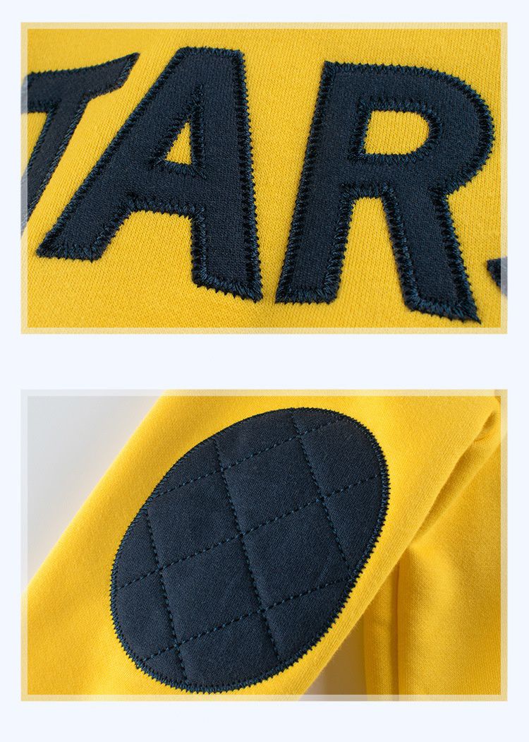 加絨棉混紡長袖大學T-STARS-深藍色