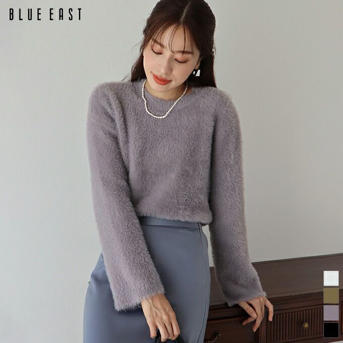 日本 BLUE EAST - 柔軟毛絨圓領毛衣-天使白