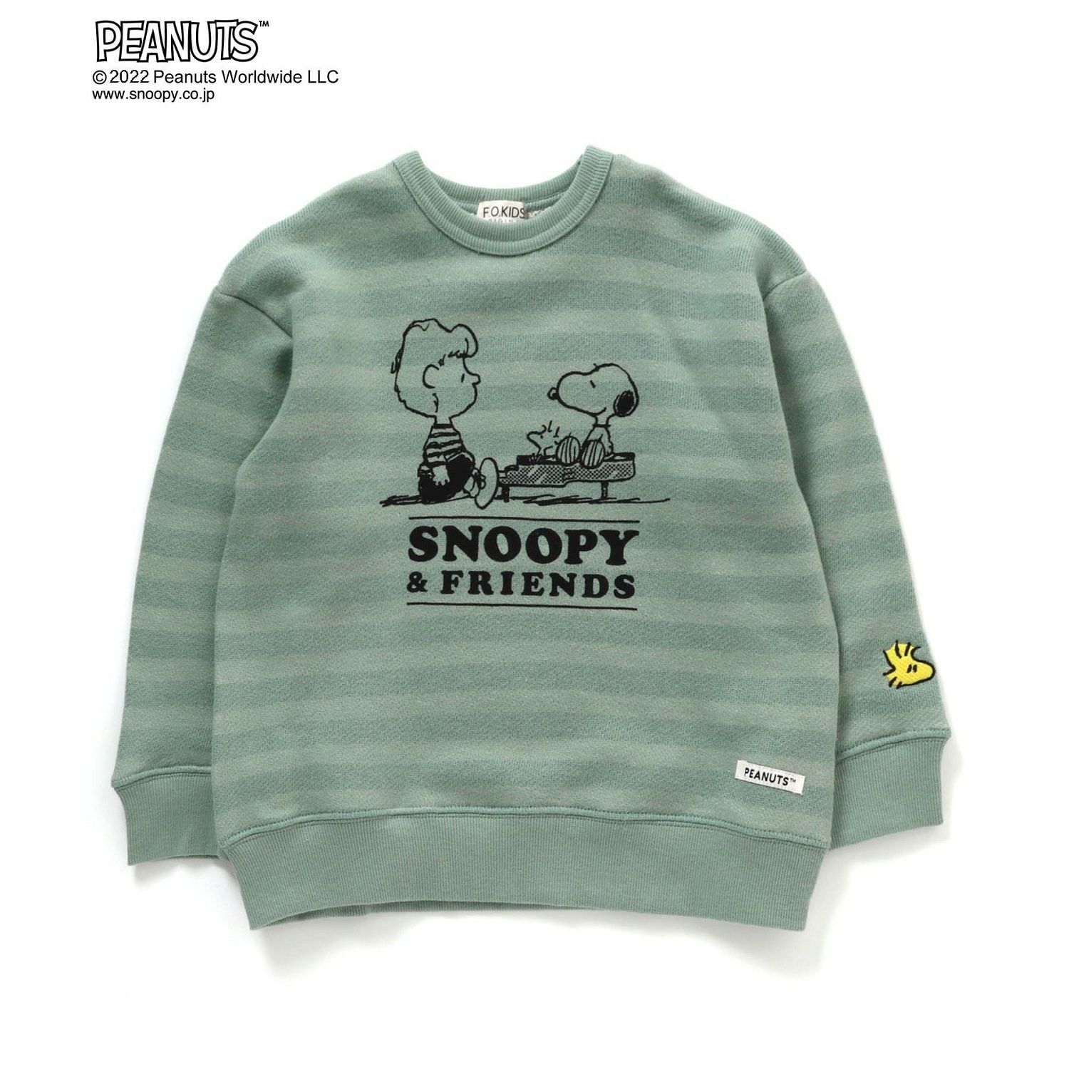 日本千趣會 - 史努比印花圓領長袖上衣-永遠的好友-條紋藍綠