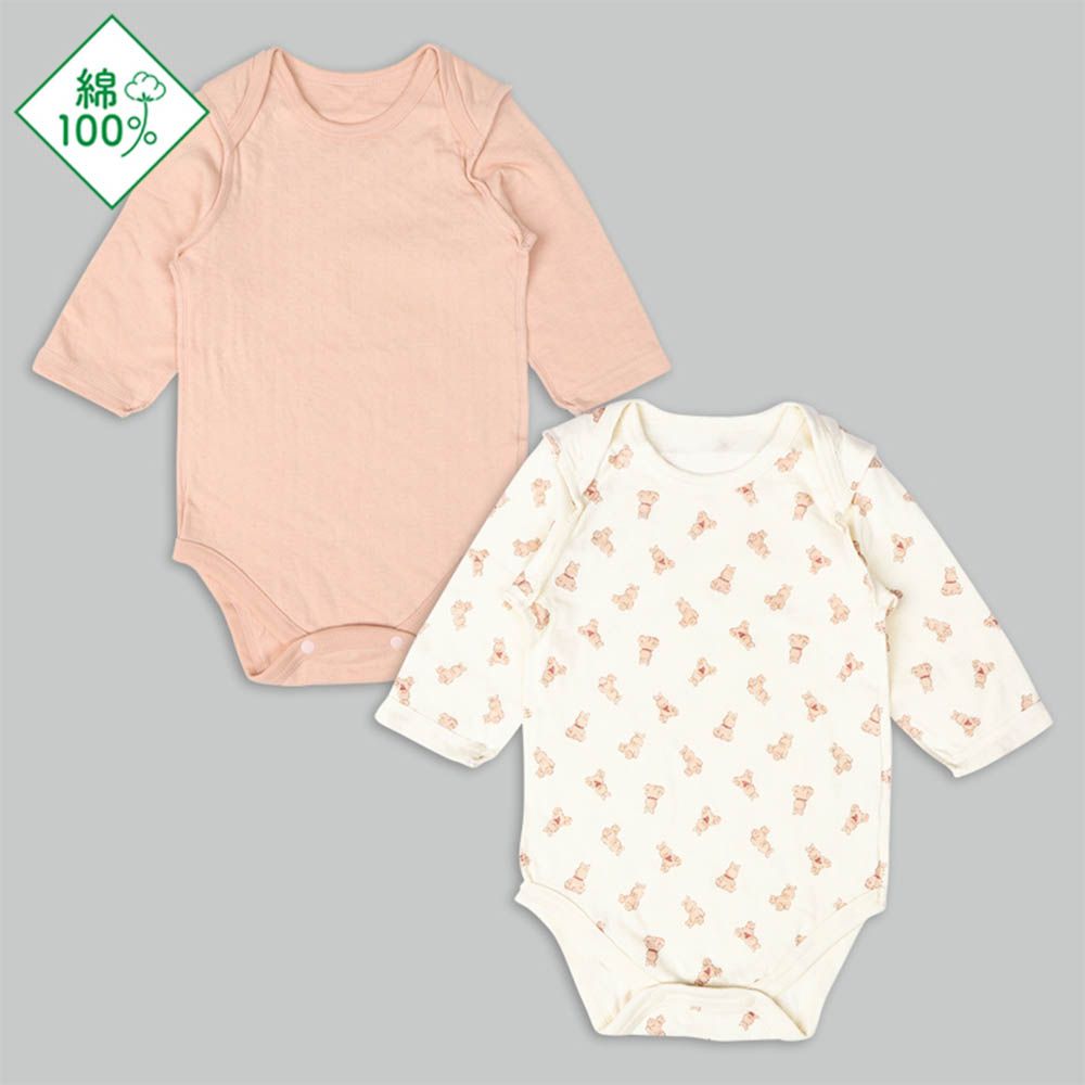 長袖包屁衣2件組-蓬鬆棉 套頭式 兔子-橘色