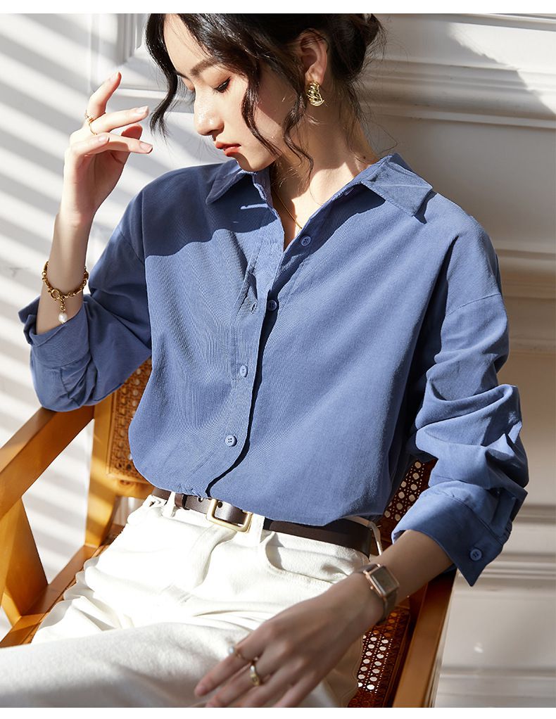 法式溫柔純色基礎長袖襯衫-咖啡色