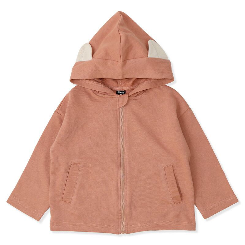 日本 ZOOLAND - 純棉動物耳朵薄外套-狐狸-橘