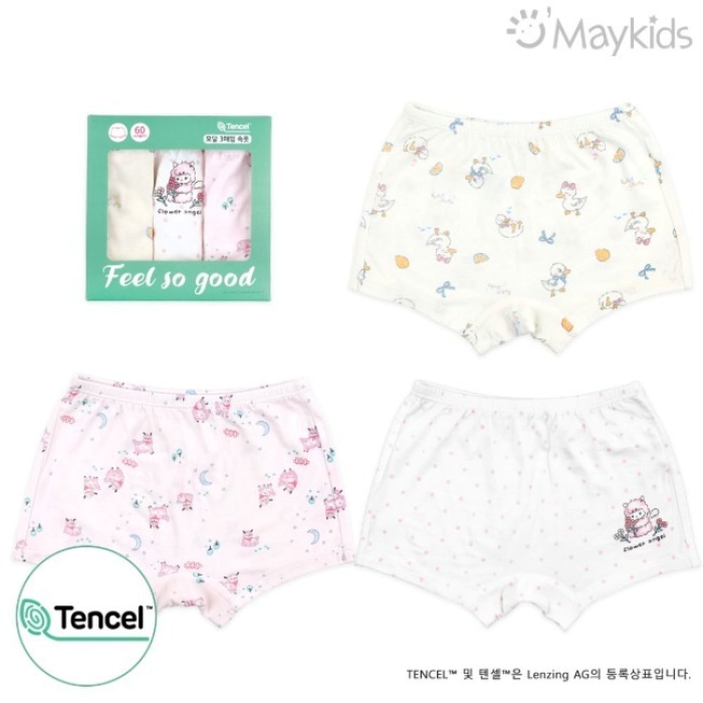 (3入組)女寶天絲莫代爾透氣四角褲-夢幻羊駝X鴨鴨-米黃X米白X淺粉