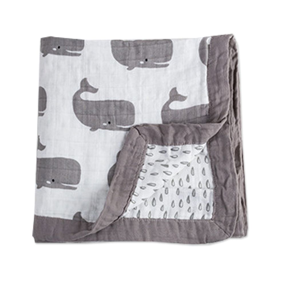 Muslin Tree - 厚款-印花四層嬰兒紗布包巾/蓋被-鯨魚 (120*120cm)