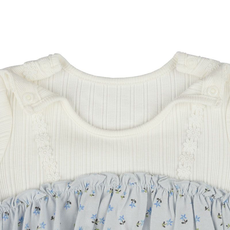 akachan honpo - 長袖外出包屁衣-小花-淺藍色