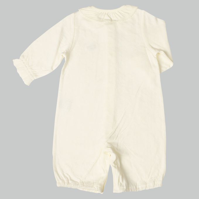 akachan honpo - 長袖蓬鬆有機棉連身衣-米白色 (50～70cm)