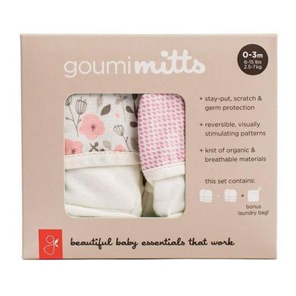 美國 GOUMIKIDS - 有機棉手套2入組組合禮盒-魔法花園+粉色點點