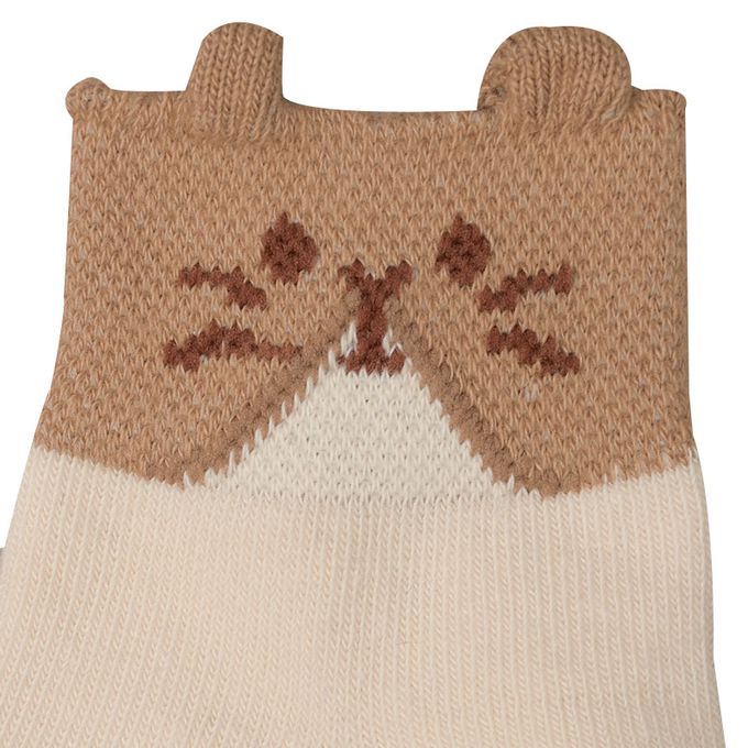 akachan honpo - 踝襪3雙組-小貓-淺卡其色 (9~14cm)