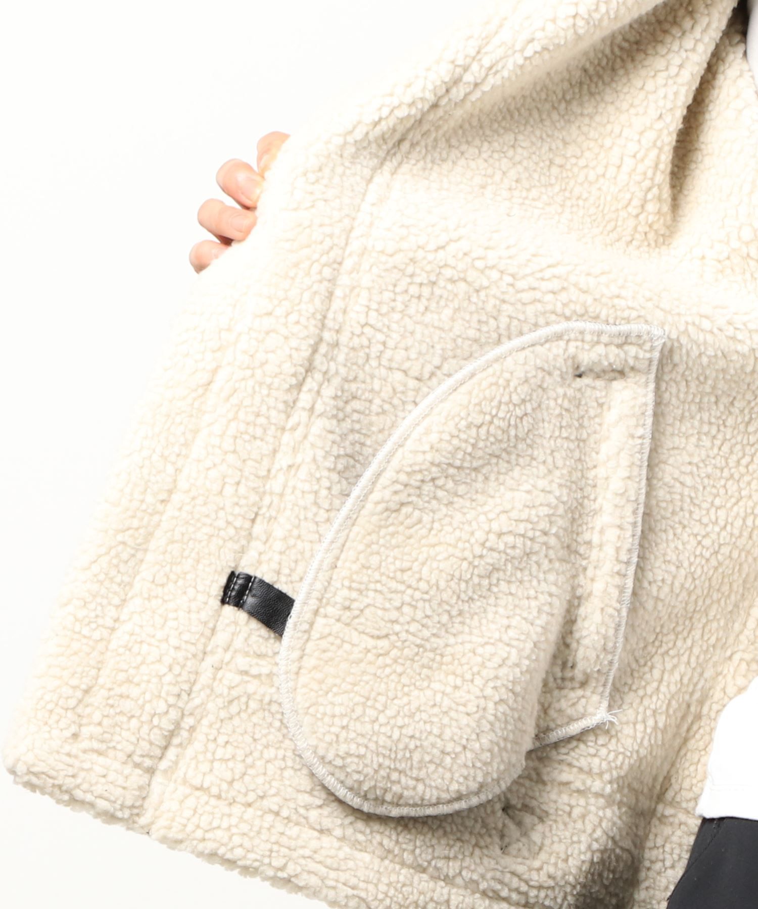 日本 Riche Glamour - 麂皮撞色羊羔絨保暖外套-咖啡