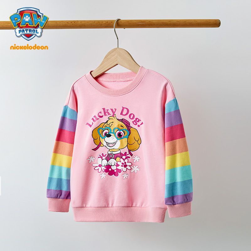 卡通汪汪隊圓領彩虹長袖上衣-卡通人物天天-粉色