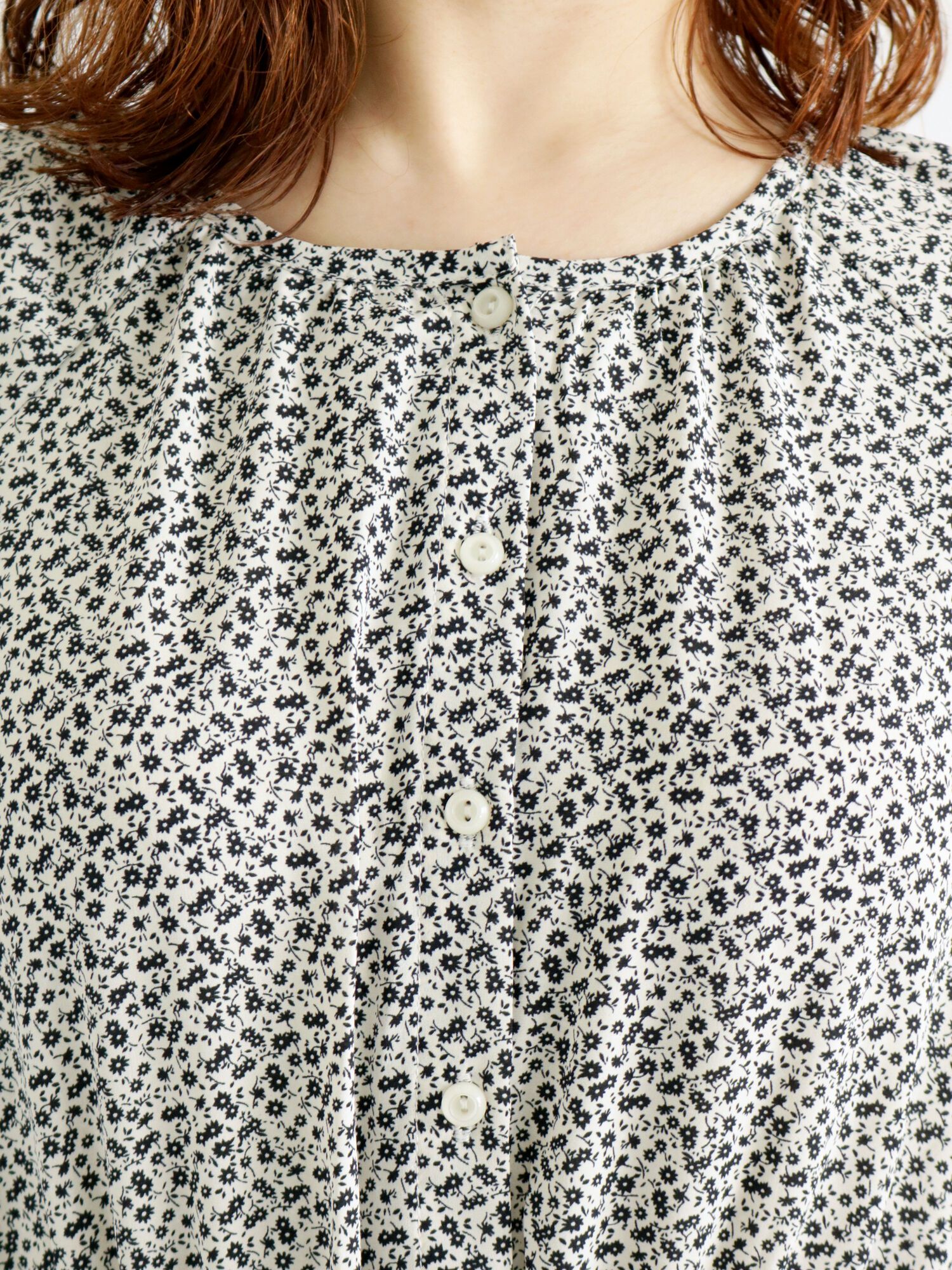 日本 ehka sopo - 甜美氣質碎花雪紡縮腰長洋裝-白