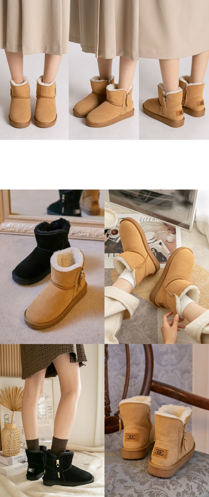 韓國 PINKELEPHANT - 側拉鍊毛絨短筒雪靴-駝