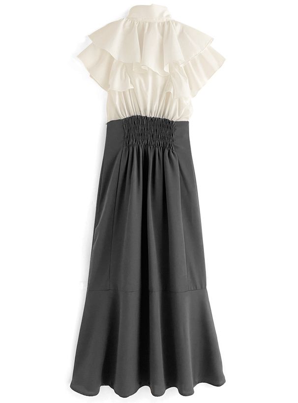 日本 GRL - 華麗蝴蝶結拼接魚尾洋裝-黑x白