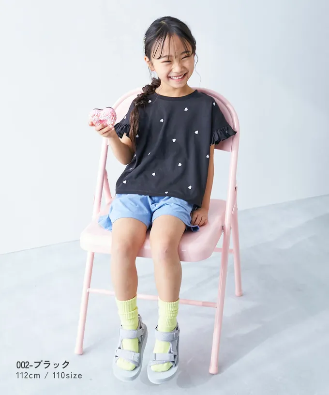 日本 devirock - 小愛心飄逸荷葉短袖上衣-淺灰