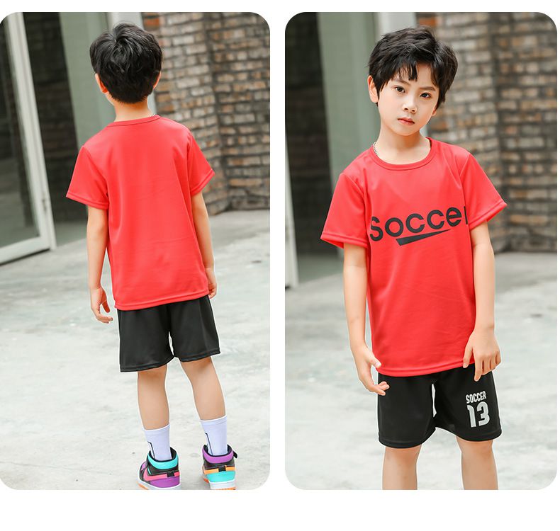 兒童速乾網眼短袖運動套裝-Soccer-紅色