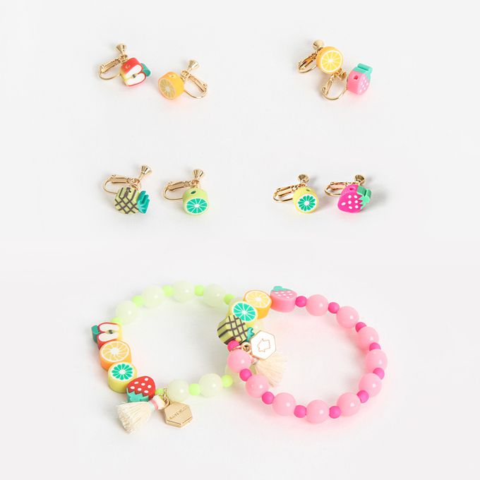 韓國 Babyblee - 水果派對飾品禮物組-草莓X橘子-桃粉-手鏈X1+耳環1對