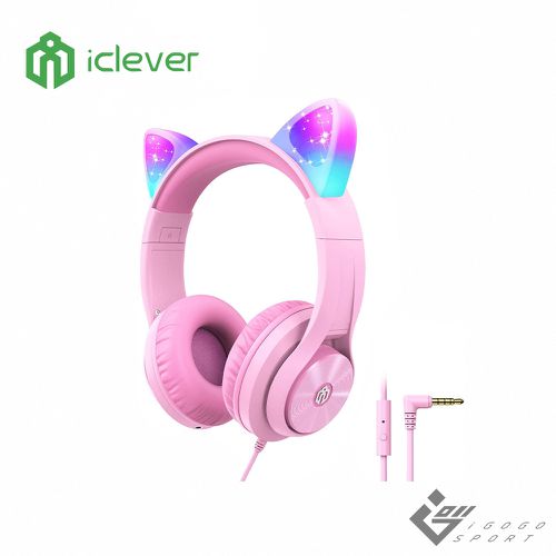 iClever - HS20 炫光兒童耳機-粉紅色-可愛炫光貓耳與聽力保護